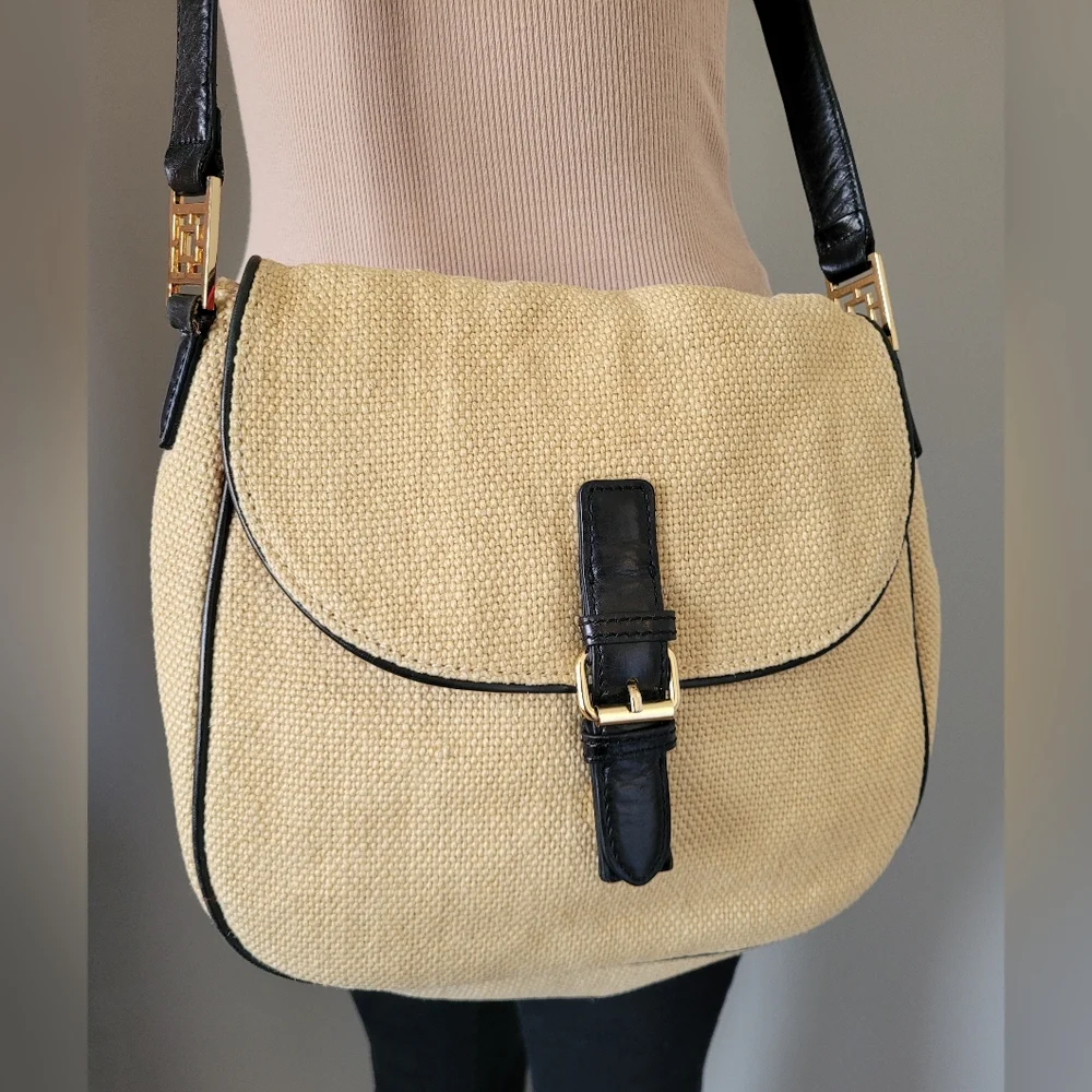 Trina Turk 100%Jute/100%Leather Neutral/Black Crossbody/Shoulder Bag 12